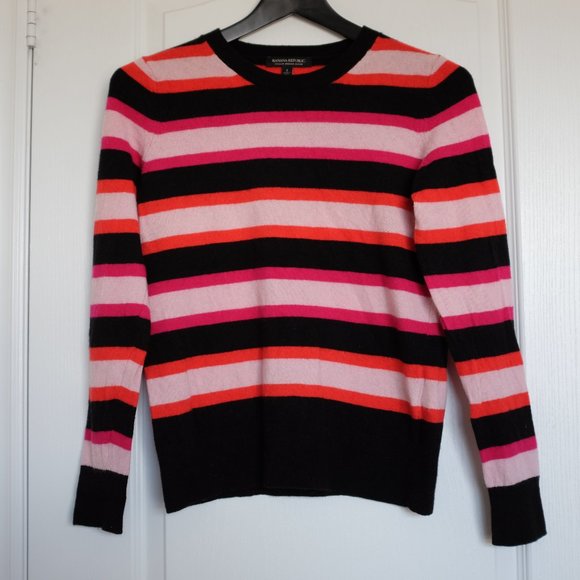 COPY - Italian black pink merino wool stripes jumper sweater - Picture 1 of 10
